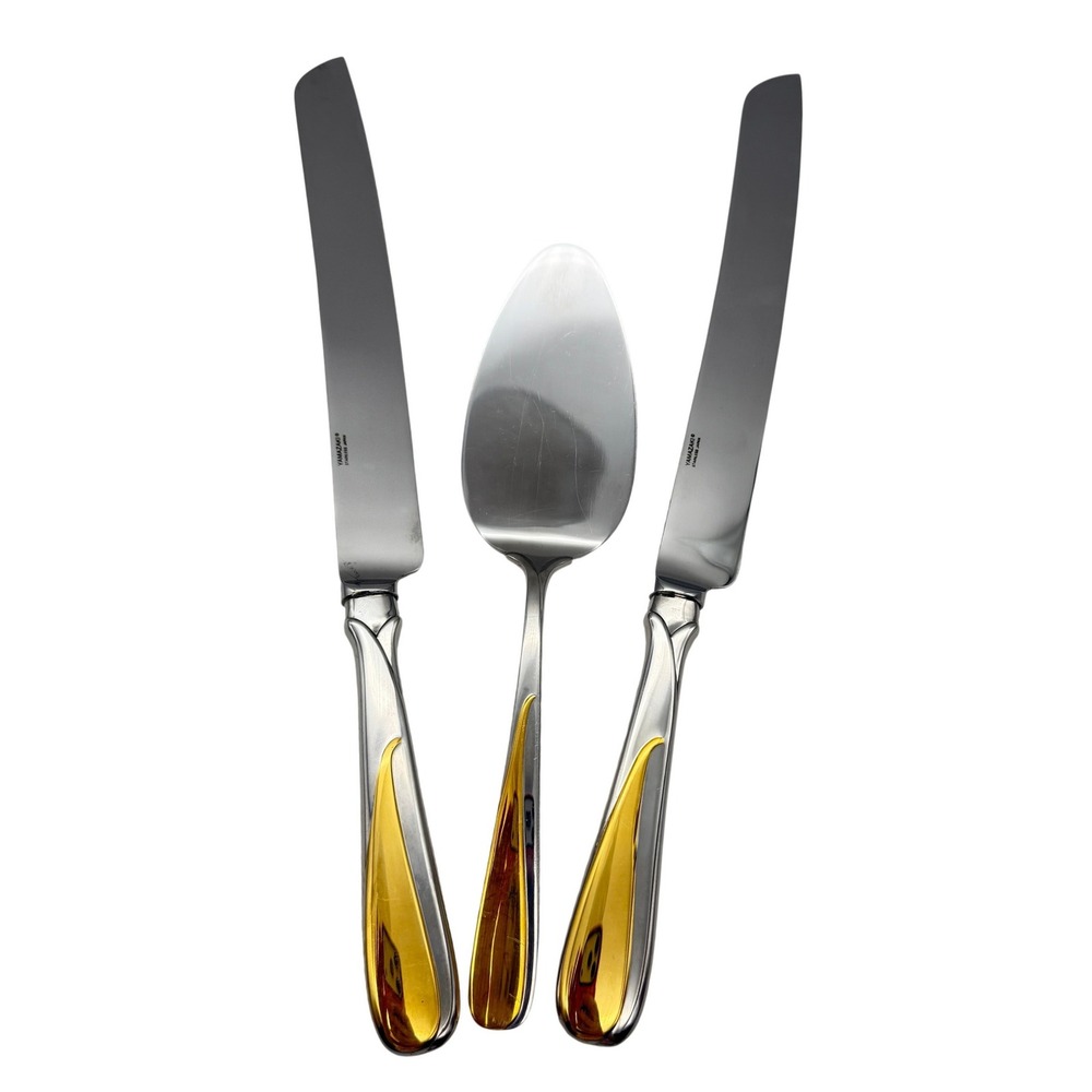 Yamazaki Florian Gold Accent cake server & Knives Stainless Japan